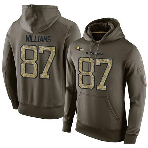 NFL Men's Nike Baltimore Ravens #87 Maxx Williams Stitched Green Olive Salute To Service KO Performance Hoodie